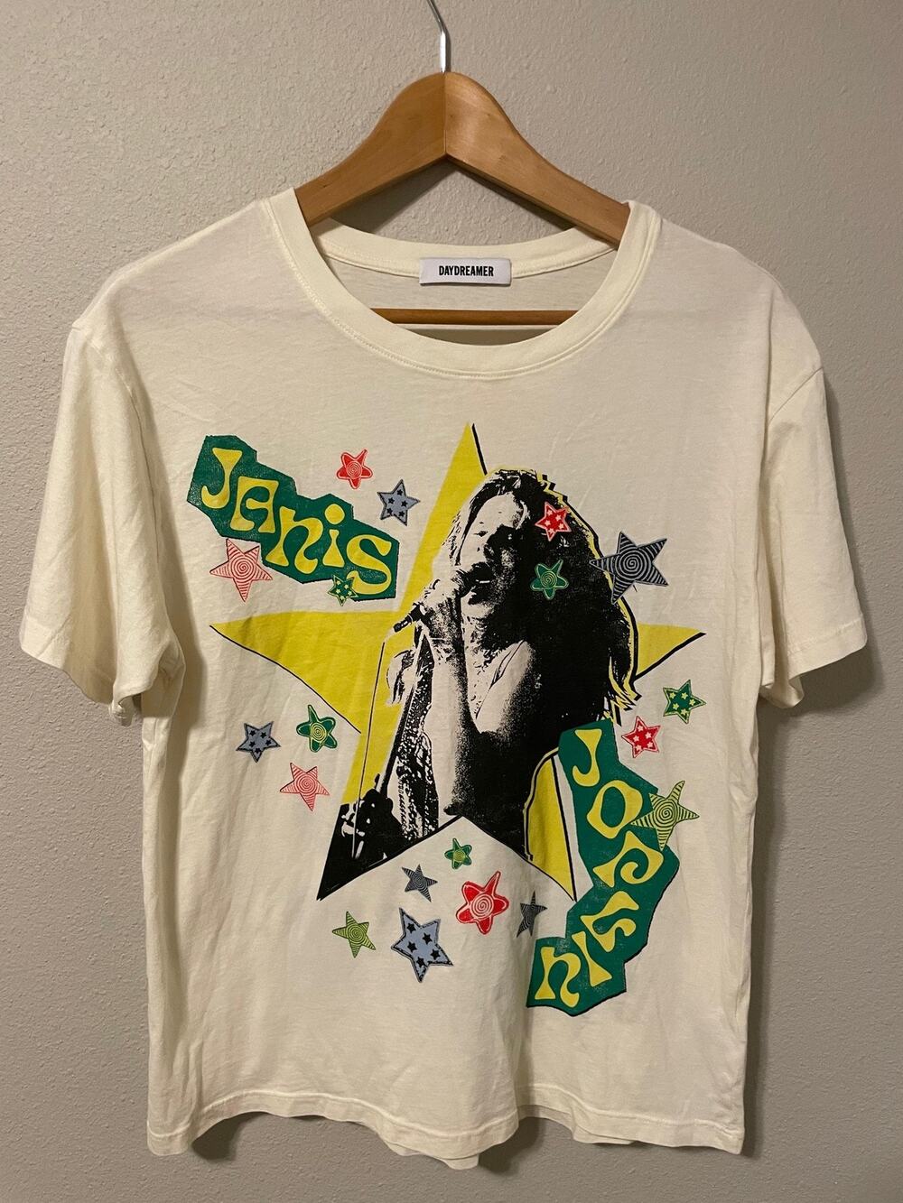 Daydreamer Janis Joplin T-Shirt Womens Small Off White Graphic Band Kozmic Blues